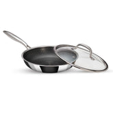 Stellar Stainless Steel Triply Frypan With Lid - 22 Cm, 1.5 Liters | Etched Nonstick PTFE - Rivet Less Handle | Induction & Gas Base